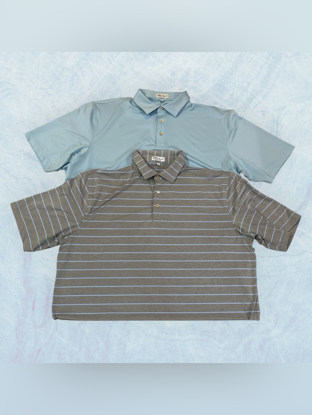 2 Peter Millar Summer Comfort Golf Polo Shirts 1 Lt Blue And One Gray/blue Sz XL